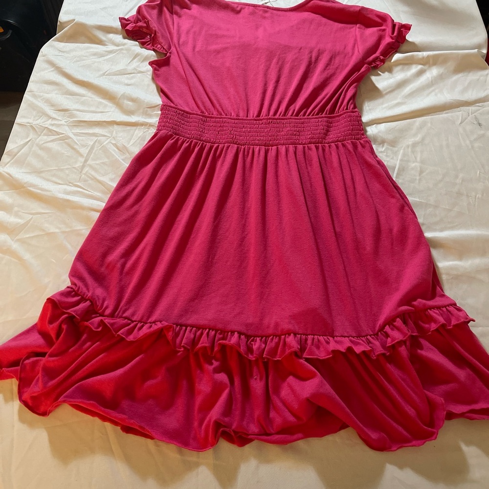 Caracilia Womens Pink Dress Size M NWT Ruffle Sleeve Smocked Waist Tie Front - Picture 10 of 10